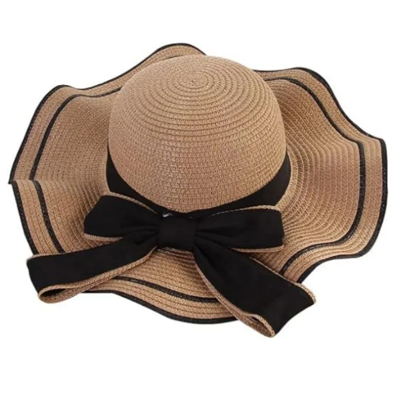 Women's Wide Brim Straw Hat, Summer Beach Sun Protection Hat Floppy Hat - Brown