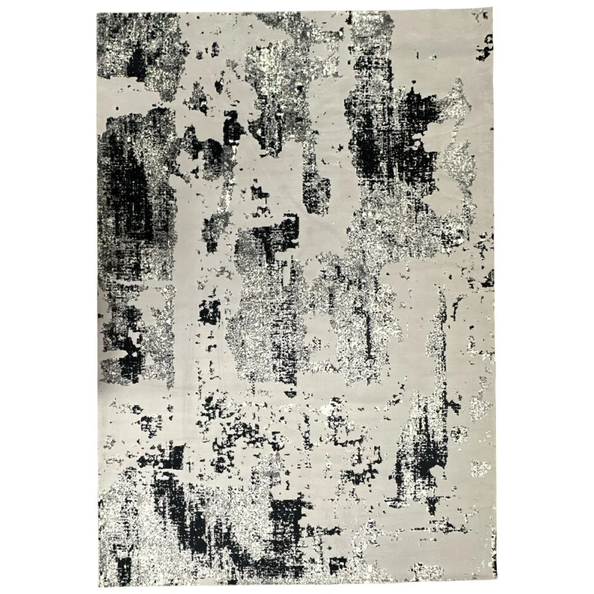 [350 x 250cm] Modern Gallery Style Black Grey Artwork Machine Made Area Rug