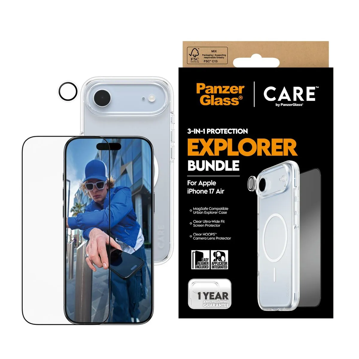 CARE by PanzerGlass Flagship 3-in-1 Bundle Compatible with iPhone 17 Air