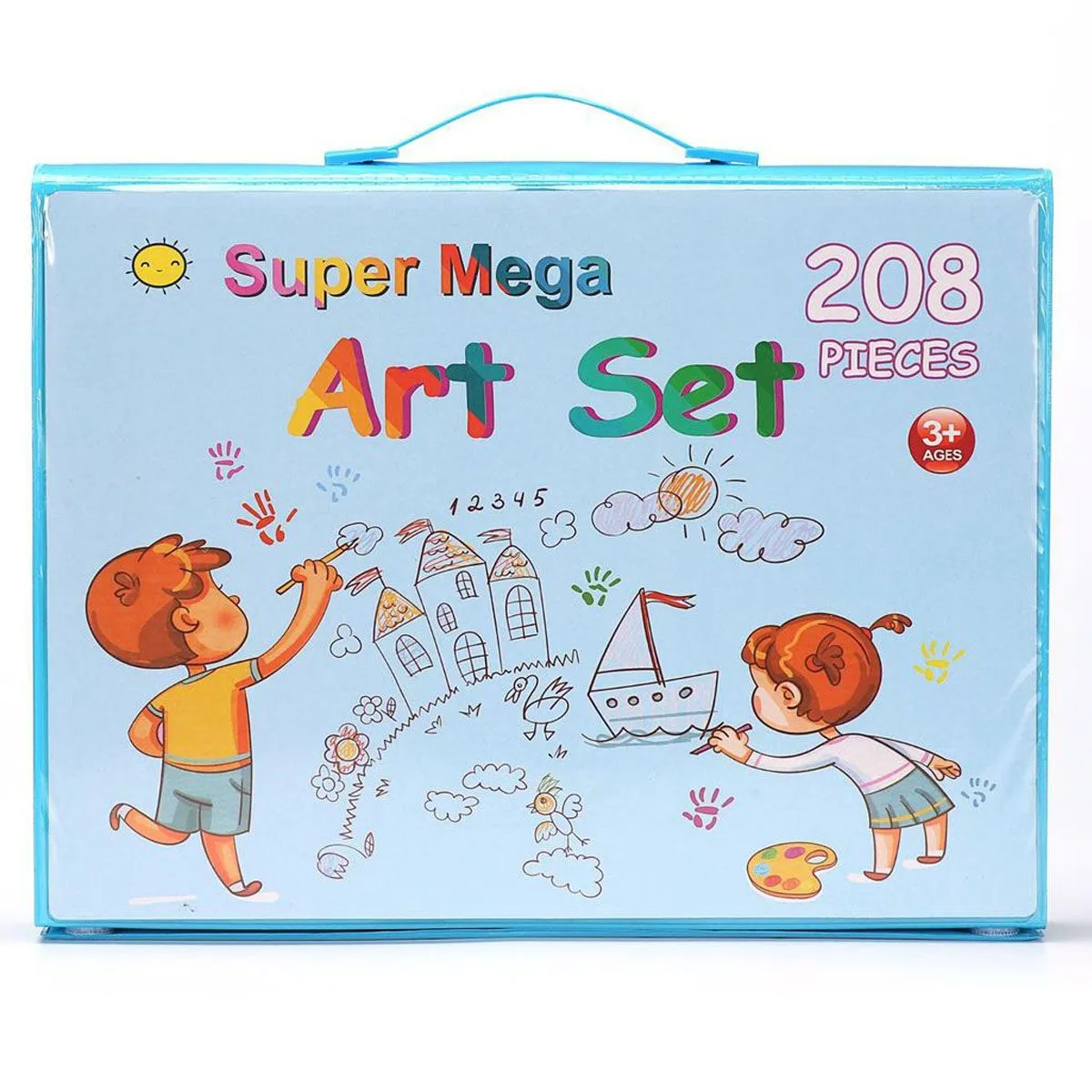 Art Set Deluxe Coloring Kit Stationery Set Send Easel for Gift - Blue - 208 Piece