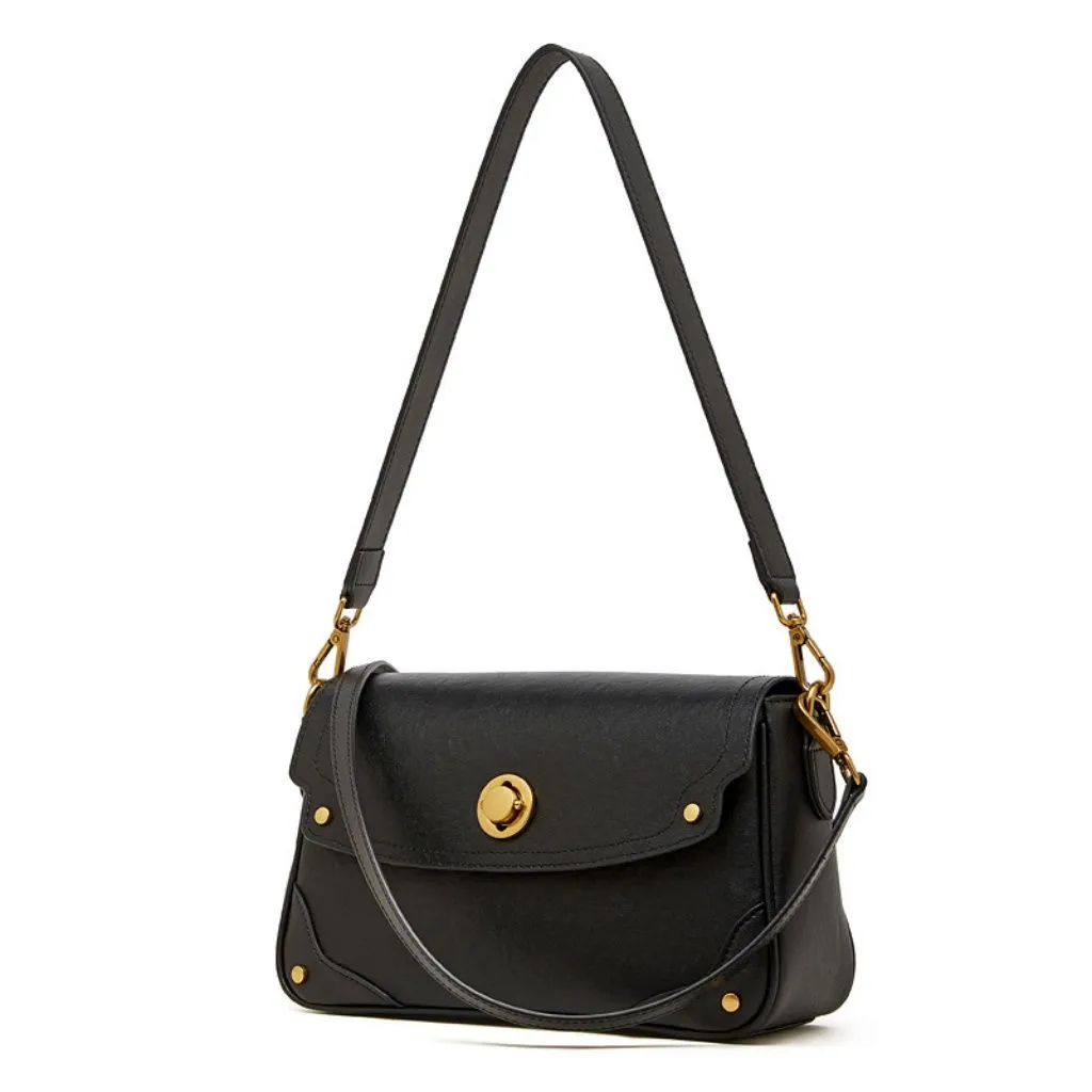 Premium Leather Messenger Bag - Chic Vintage Commuter Shoulder Purse - Black