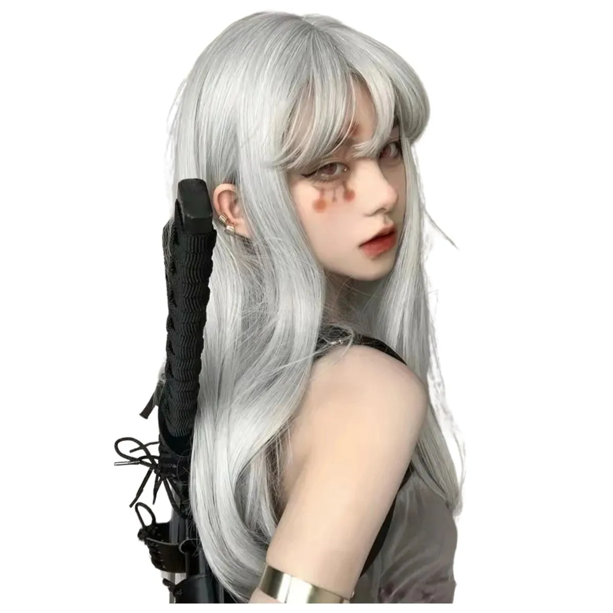 Silver Grey Cosplay Wig - 70cm Long Straight Wig with Bangs
