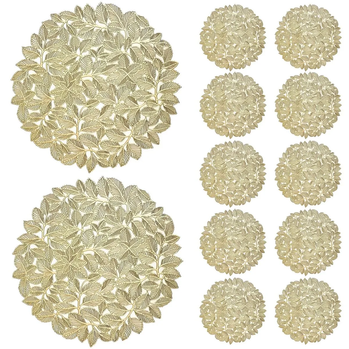 Set of 12 Place Mats Long Lasting Heat Resistant Non-Slip PVC Kitchen Mat - Leaf shape
