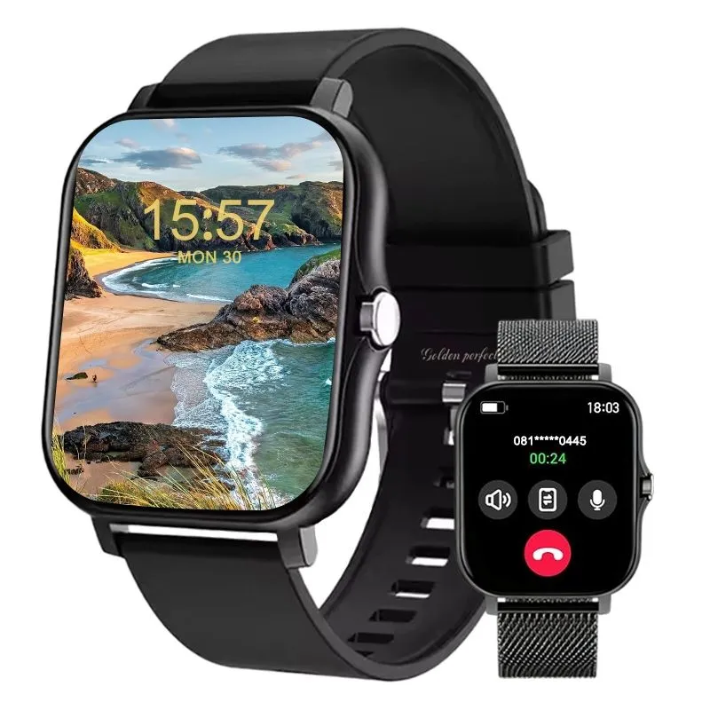 Black Dual Strap Smartwatch For Men 1.83" HD Fitness Watch 120+ Modes