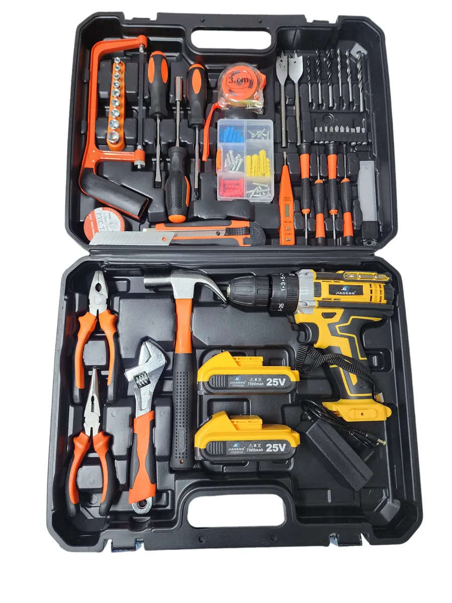 48 Piece Rechargeable Lithium-Ion Hammer Drill DIY Set 25V