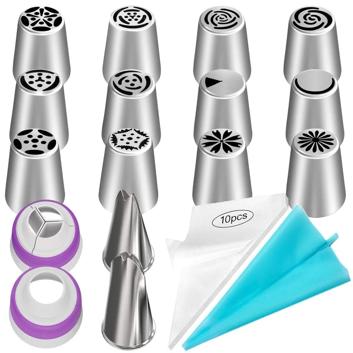 Silicone Piping Bag Set 27 Piece with Stainless Nozzles for Cake Decorating
