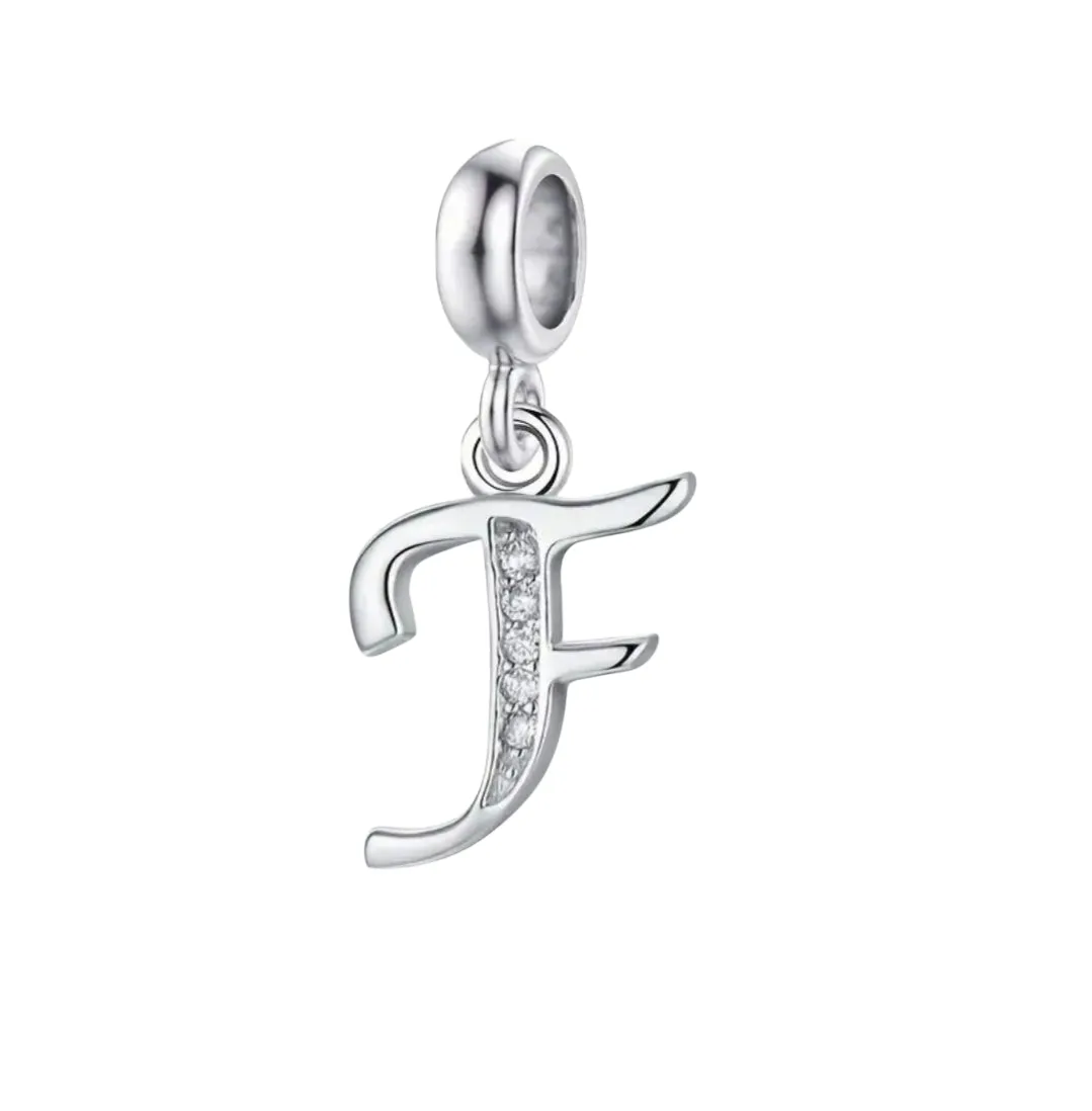 Silver Dazzling Pendant Charm ,Sparkling Alphabet Charm - Letter F