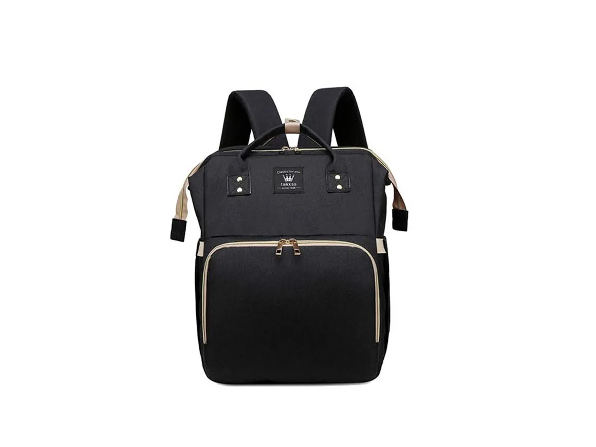 Multifunctional Nappy Bag with USB Charge Port Baby Bassinet Travel Bag - Black