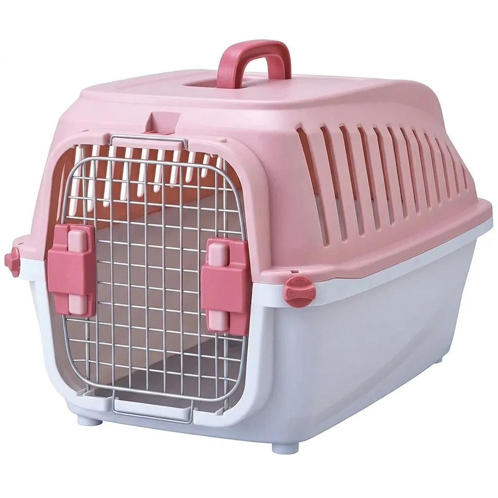 Pink Medium Pet Carrier Cage 55 x 35 x 32.5cm | Travel Cage for Cats & Dogs
