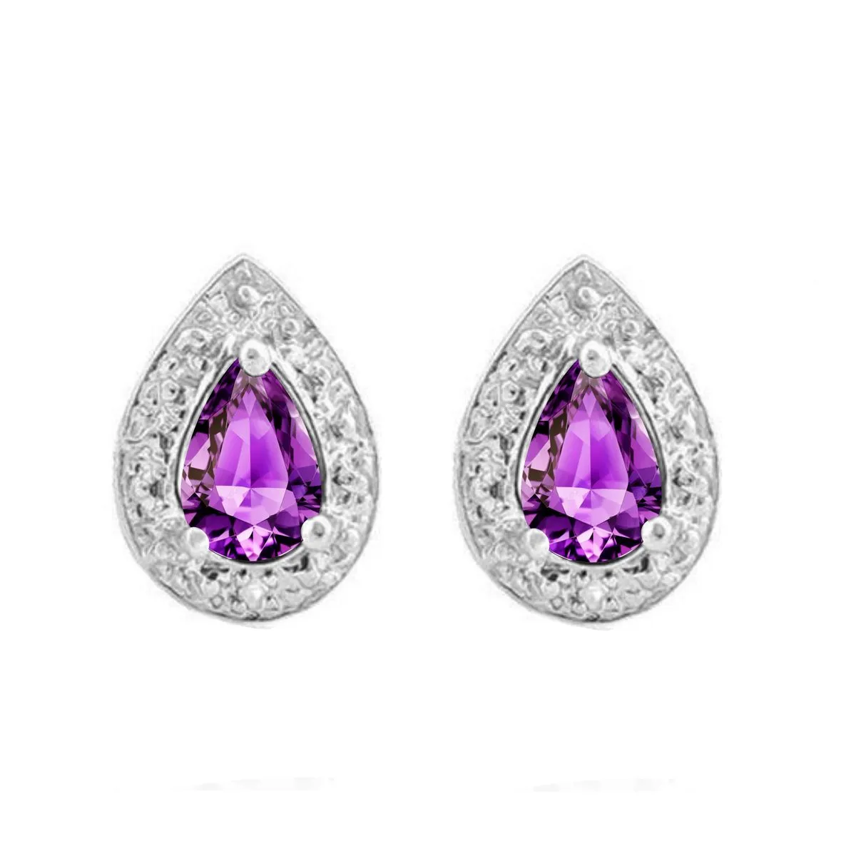 Classic Teardrop Earrings in Sterling Silver - Genuine Amethyst