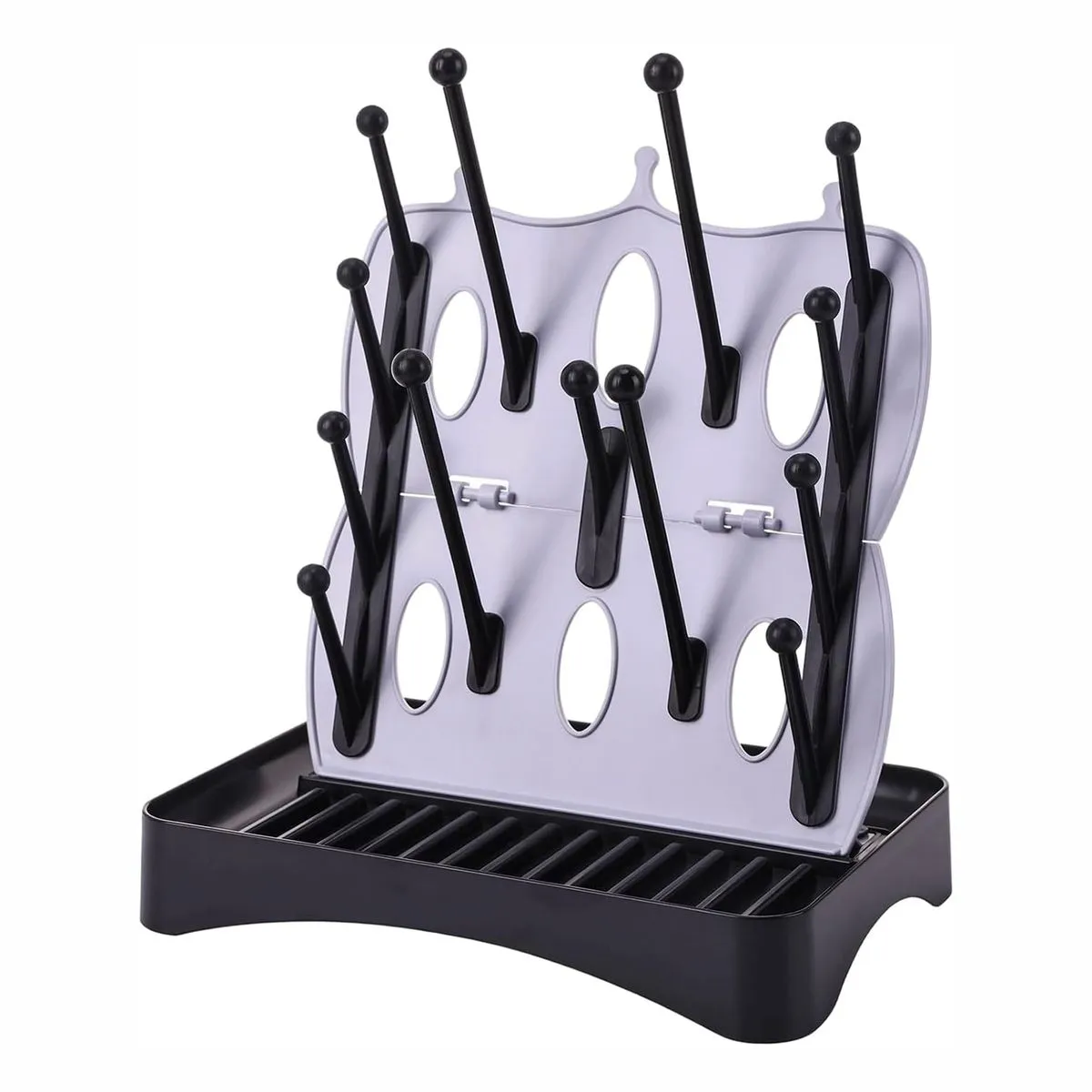 Baby Bottle Drying Rack Organizer Holder with Tray Foldable 16-Branch
