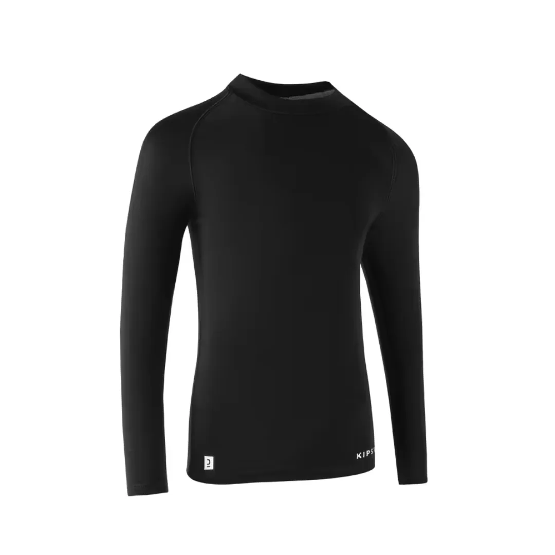 Kipsta Kid's Long-Sleeved Thermal Football Base Layer Top Keep Comfort 100 - Black