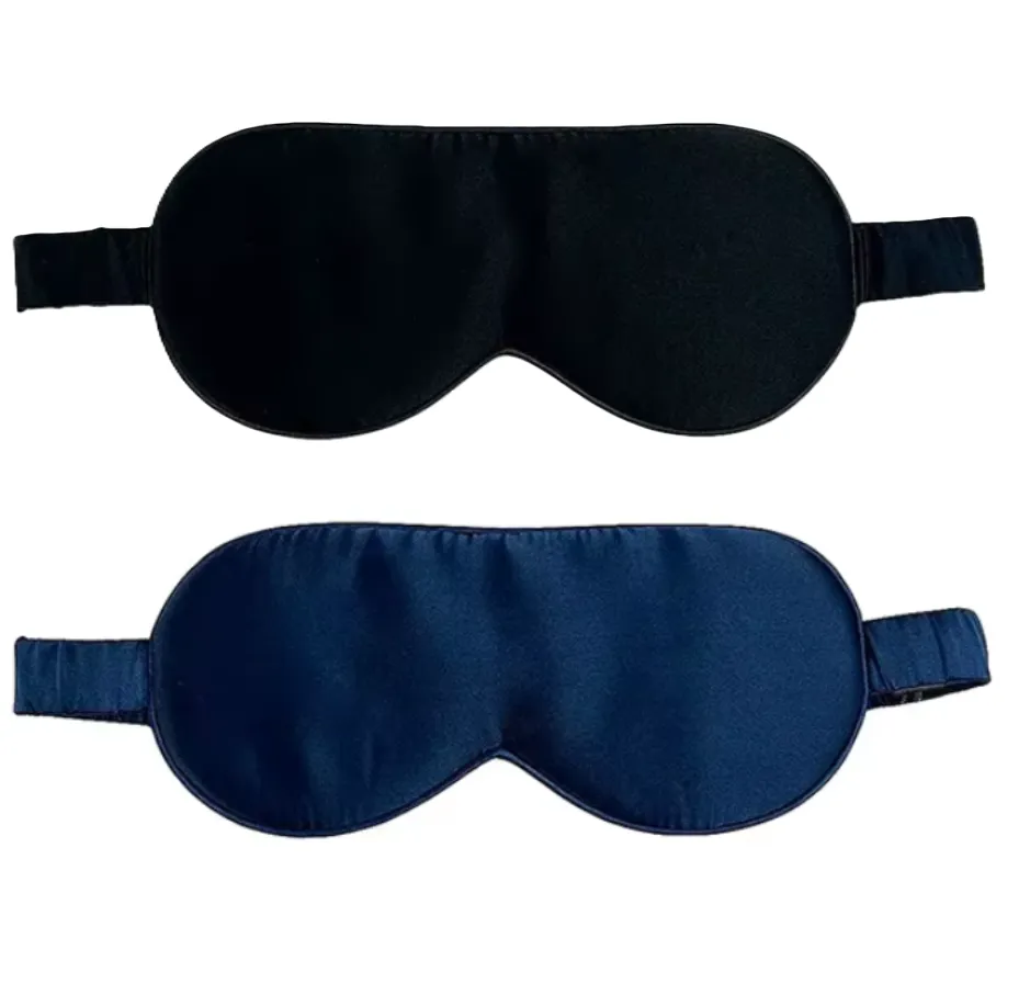 2 x IPSTYLE 100% Mulberry Silk Sleep Eye Cover Large Blindfold - Black, Blue