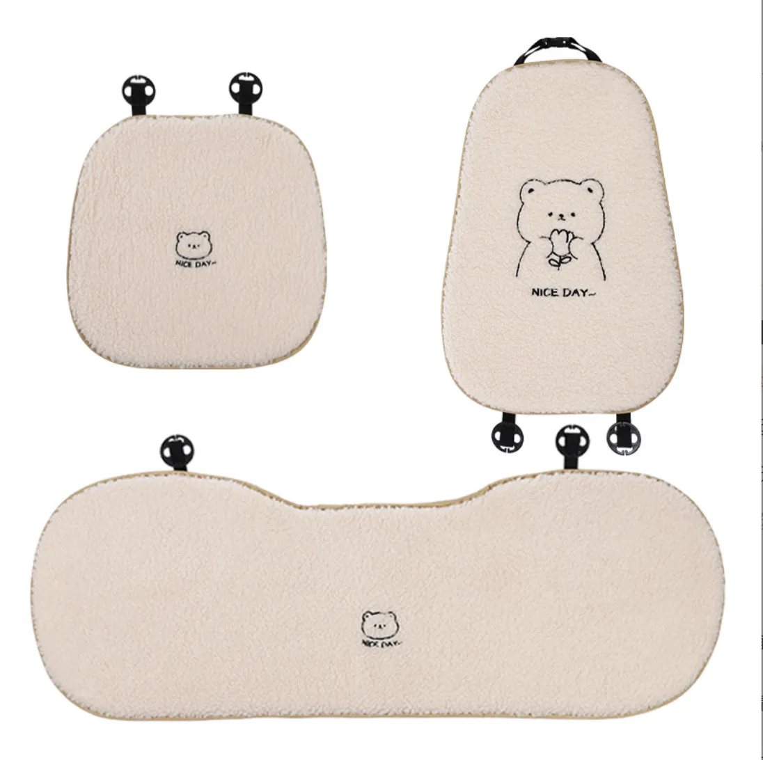 Furry Anti Slip Car Warm Seat, Rear, Backrest Cushion Cartoon Soft Winter