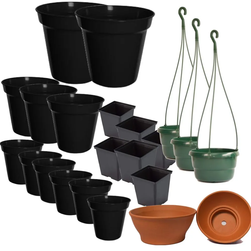 Garden Pot Plant Set of 22 Summer - Black