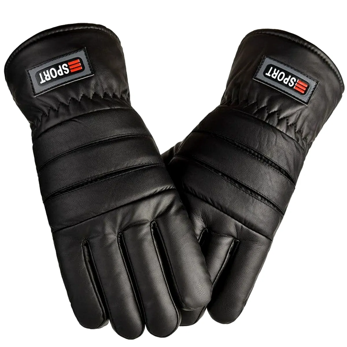 Winter Leather Gloves - Warm Gloves - Cycling Gloves Thermal Liner - Black