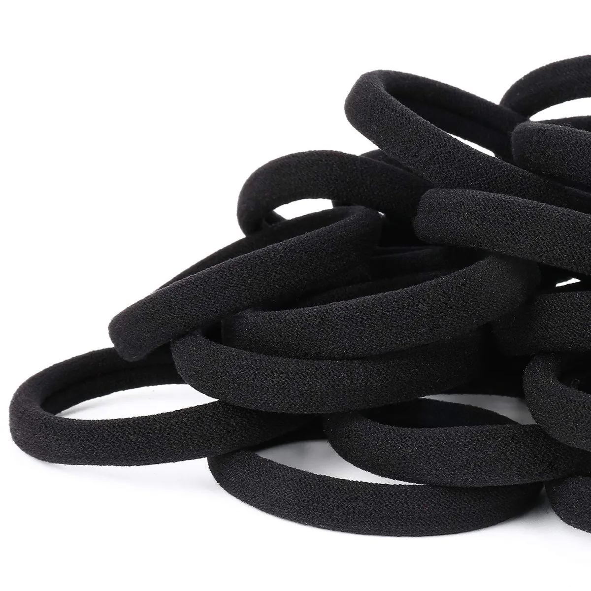 Black Hair Ties for Women, Cotton Seamless Hair Bands 50Pcs