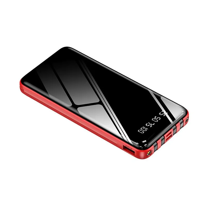 LED Power Bank 20000MAH with 4 built in charging cables - Red