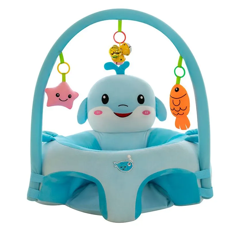 Baby Plush Support Seat with Hanging Toys - Ocean & Animal Designs - Blue