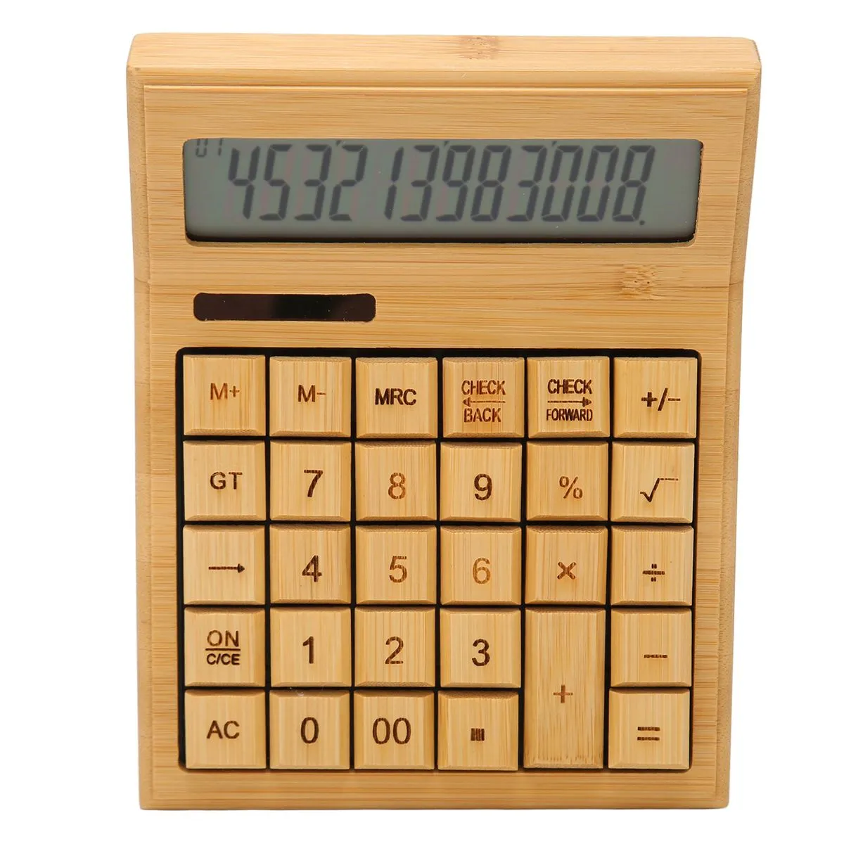 Bamboo Calculator Solar Powered Battery Powered with 12 Bit Digital LCD