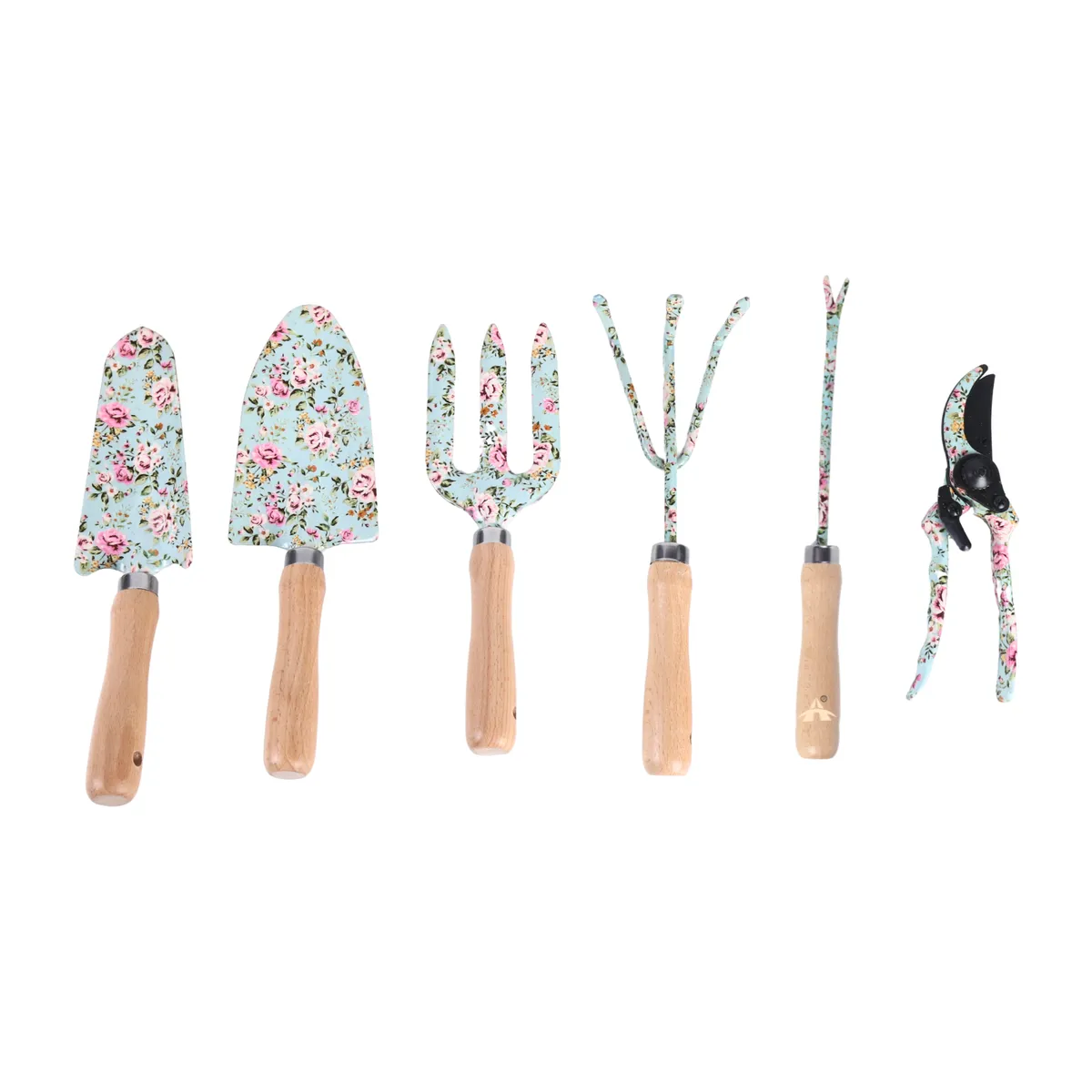 Alanes 6 Pieces Wood Heavy Duty Floral Pattern Garden Tools Set Kit-Green