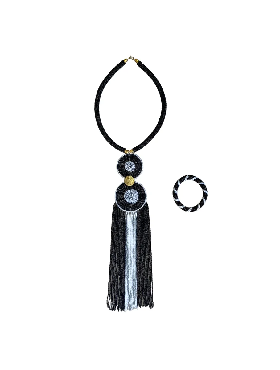 HS-Traditional Timeless Beaded Necklace & Bracelet - Black