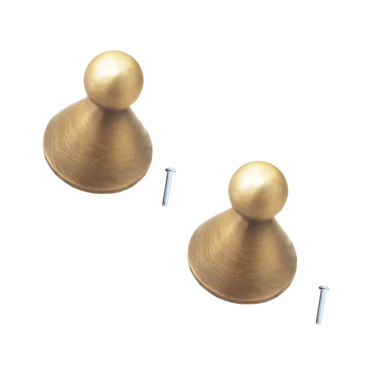 2 Pack Solid Brass French Cone Base Knobs Single Hole Kitchen Drawer