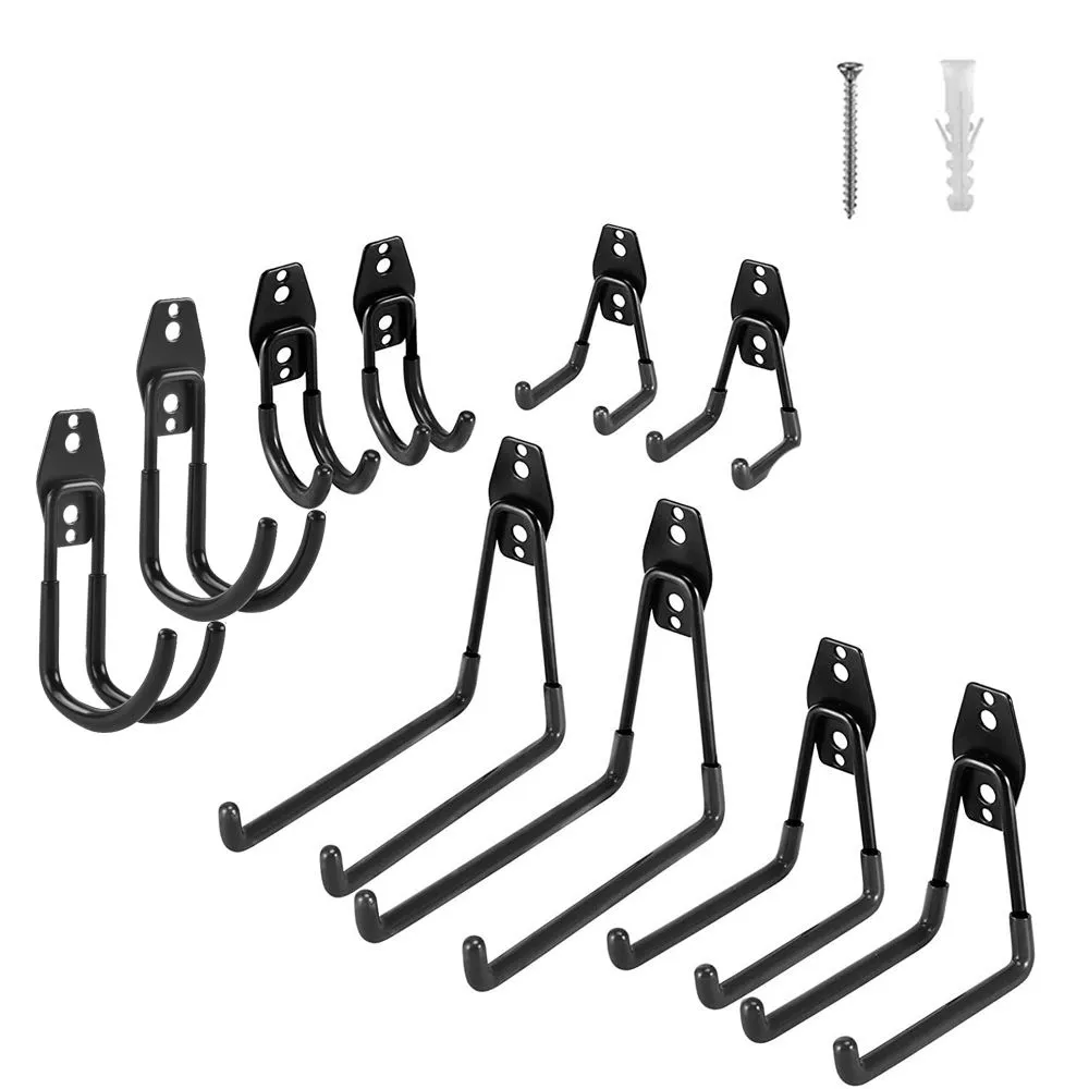 10 Pack Steel Heavy Duty Wall Mount Garage Hooks Tool Hangers - Black