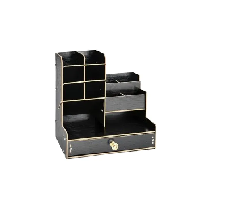 Wooden Desk Organiser, Pen Holder for Desk, Stationary Organiser - Black 