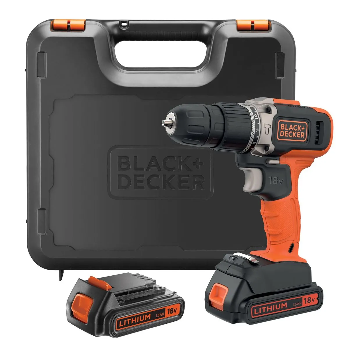 BLACK+DECKER 18V Cordless 2 Speed Hammer Drill + 2 Batteries + Kitbox