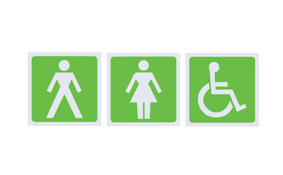 ABS Safety Signs For Ladies, Men's, And Wheelchair-Friendly Toilets -