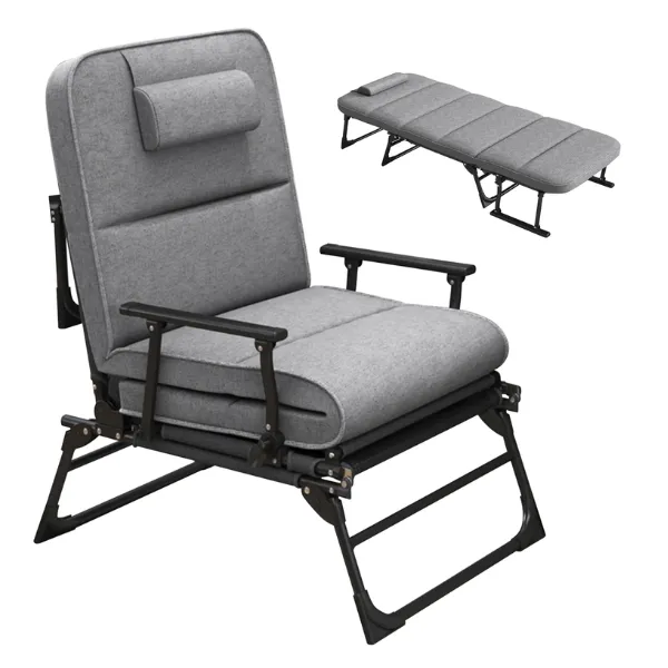 3 in1 Lounge Chair Cot Folding Chaise Cot 6 Level Adjustable Cot Bed Chair