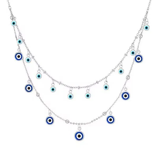 Layered silver Necklaces Dainty Gold Herringbone Necklace evil eye