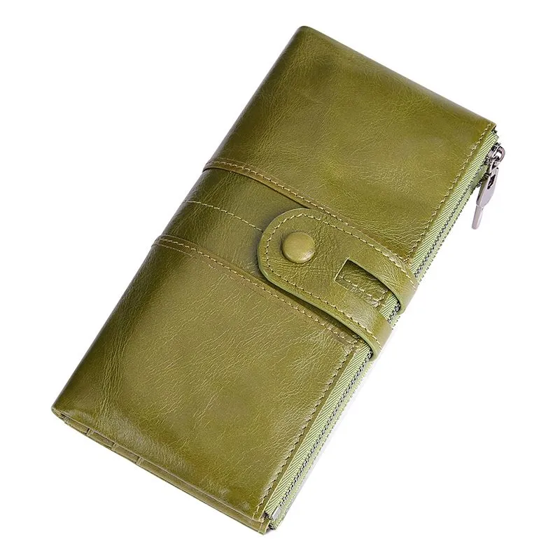Women's Genuine Leather RFID Long Wallet with Multiple Card Slots - Green