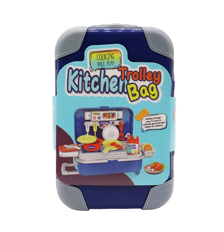 Mini Kitchen Play Set Portable Cooking Suitcase - Kitchen Trolley Bag - Blue