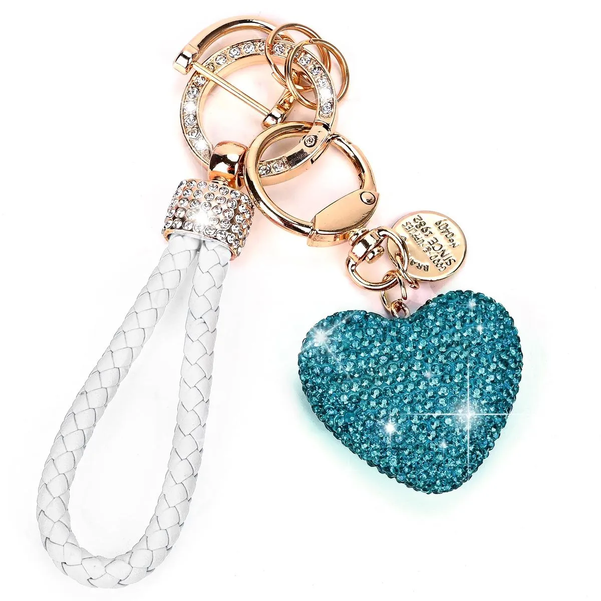 Rhinestone Heart Bling Car Keychain for Women - Blue