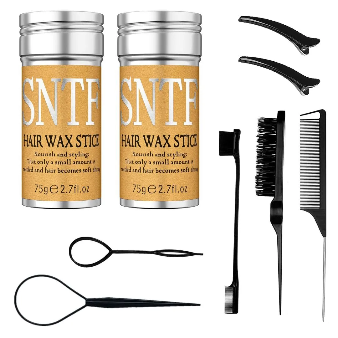 2 Pieces Hair Wax Stick Non-greasy Styling with Combs, Hair Clips & Tail Tools