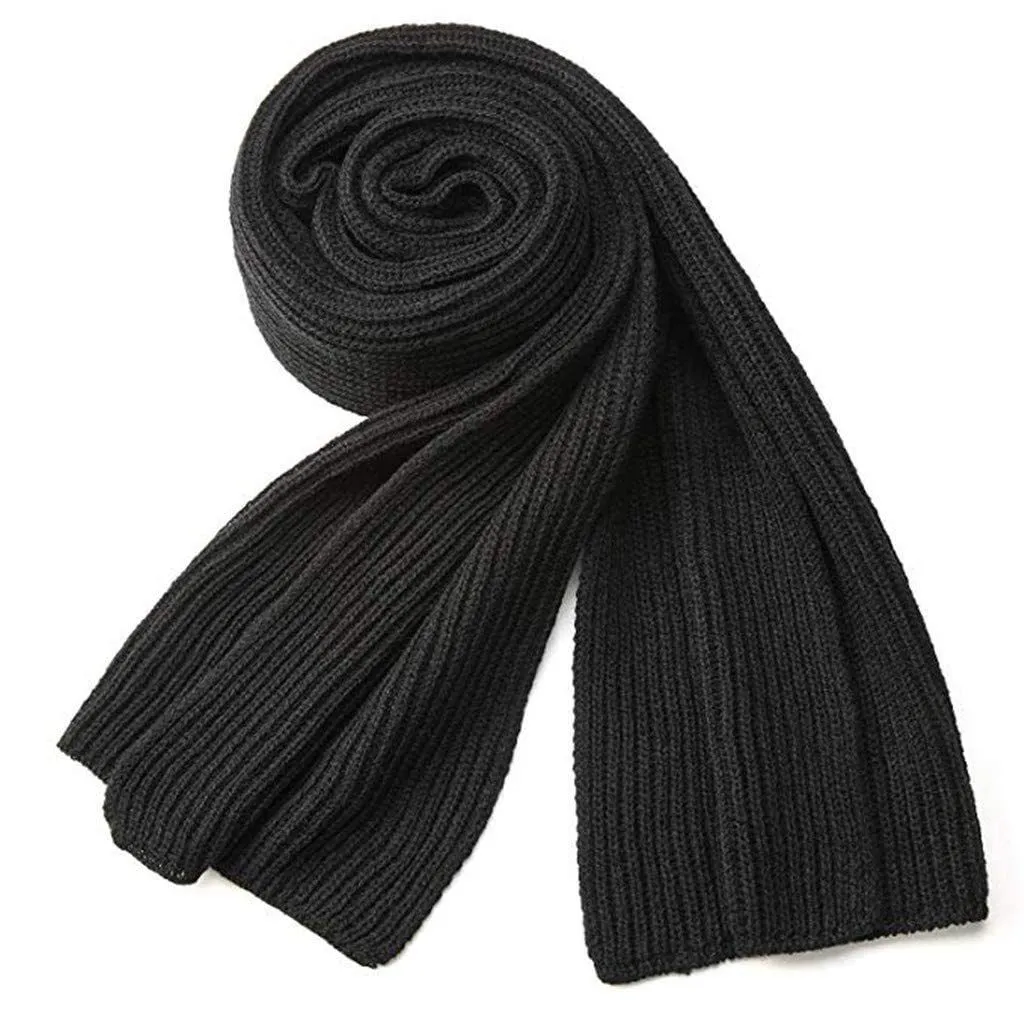 Winter Outdoor Solid Color Knitted Scarf-170x30CM - Black