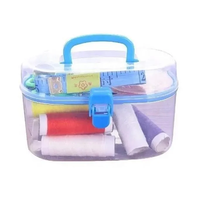 Portable Sewing Set in Plastic Box - Blue, Transparent