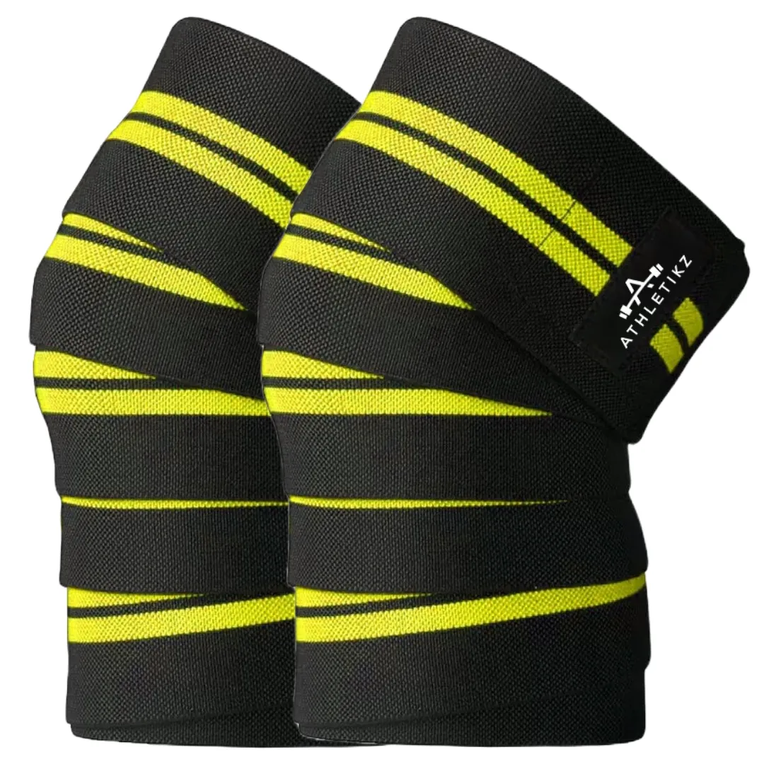 Athletikz Knee Wraps for Weightlifting - Knee Support - Heavy Duty - Unisex - Yellow, Black