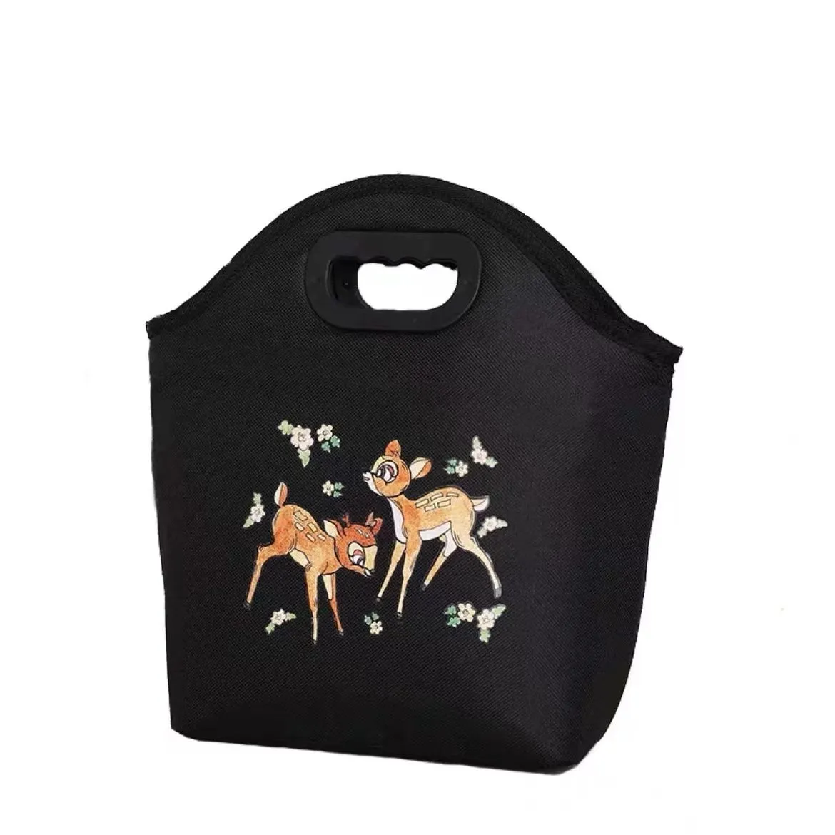 Carton Print Insulated Thermal School Lunch Bag Food Carrier Bag - Black