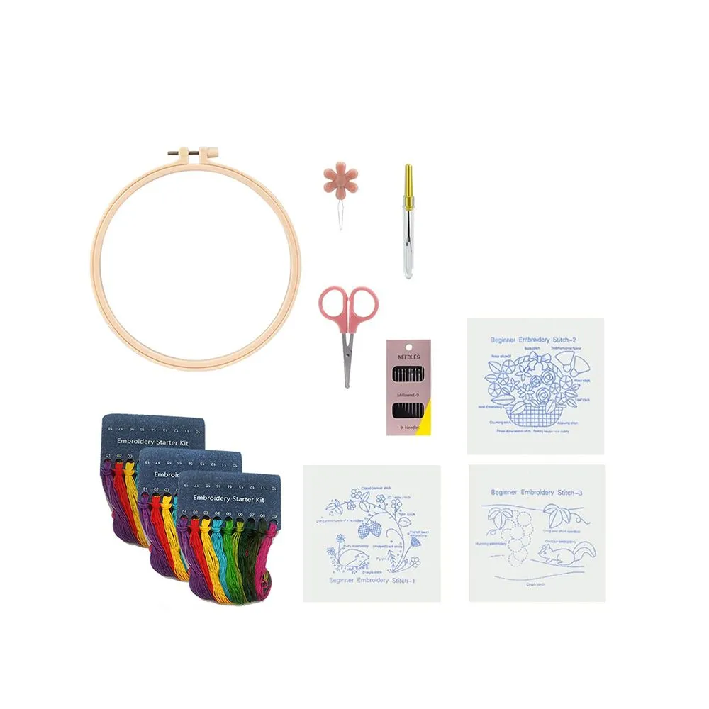 3 Sets Embroidery Kit Cross Stitch Practicing Kit Beginner Needle Craft Kit