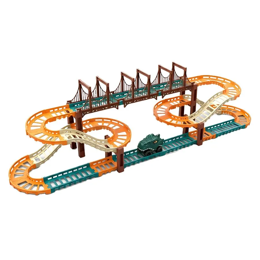 Electric Multi-Level Dino Track Toy with Bridge & Single Car