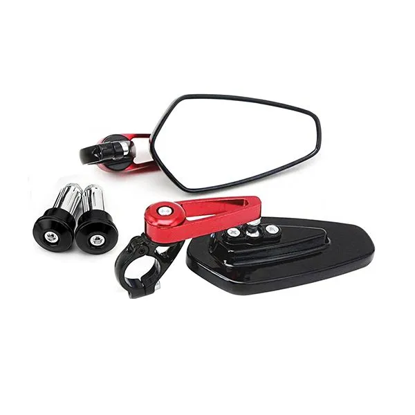 Universal CNC Motorcycle Side Mirrors - Red Handlebar Mirrors.