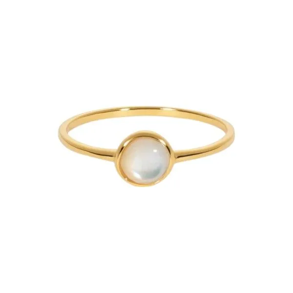 S925 Sterling Minimalist Ring With Inlaid Stone - Gold