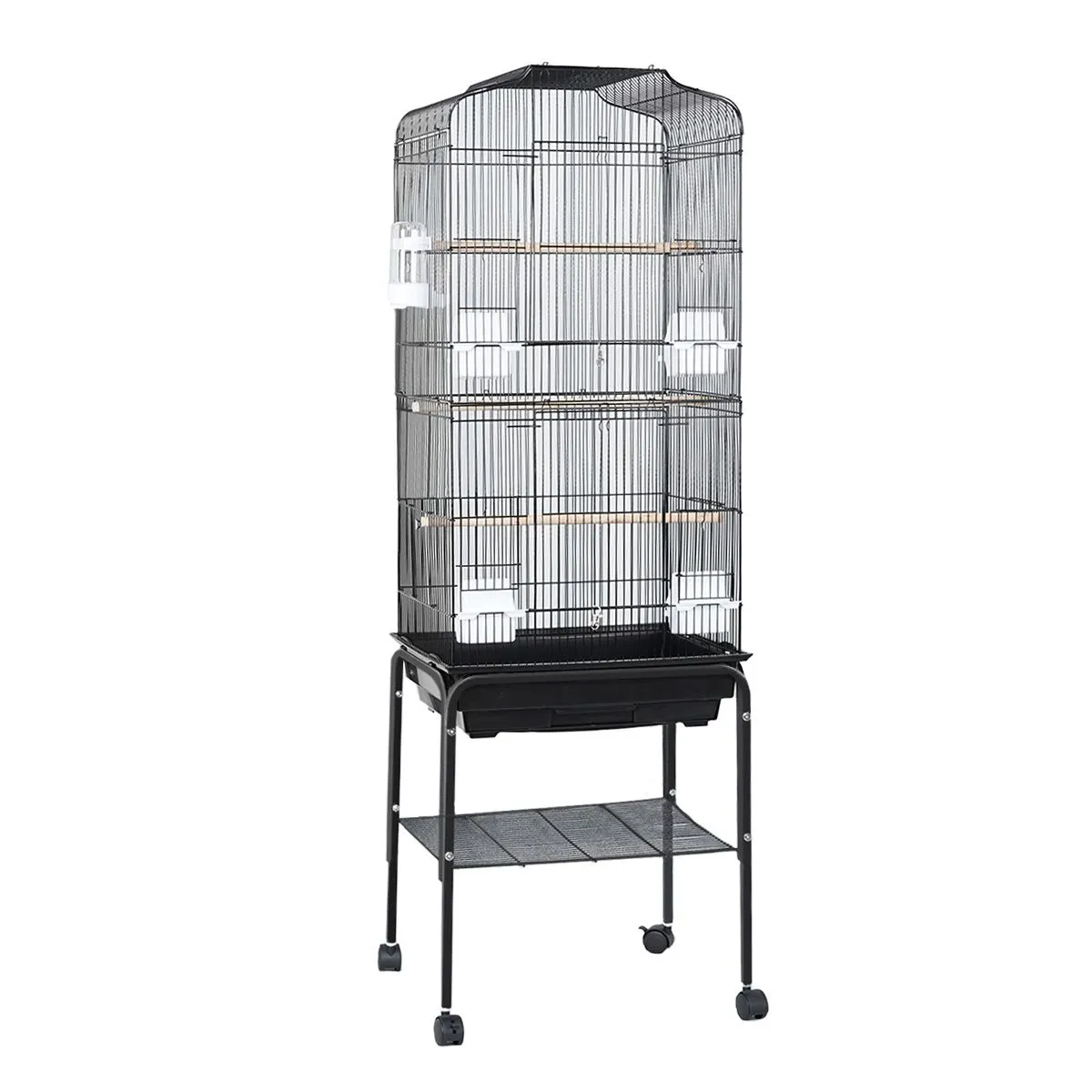 Pet Parrot Cage with Food Bowl, Perch, Feeder-Black