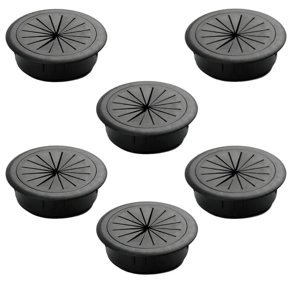 Computer DIY Cord Hole Cover Desk Cable Fastener Set of 6 - 60mm - Black