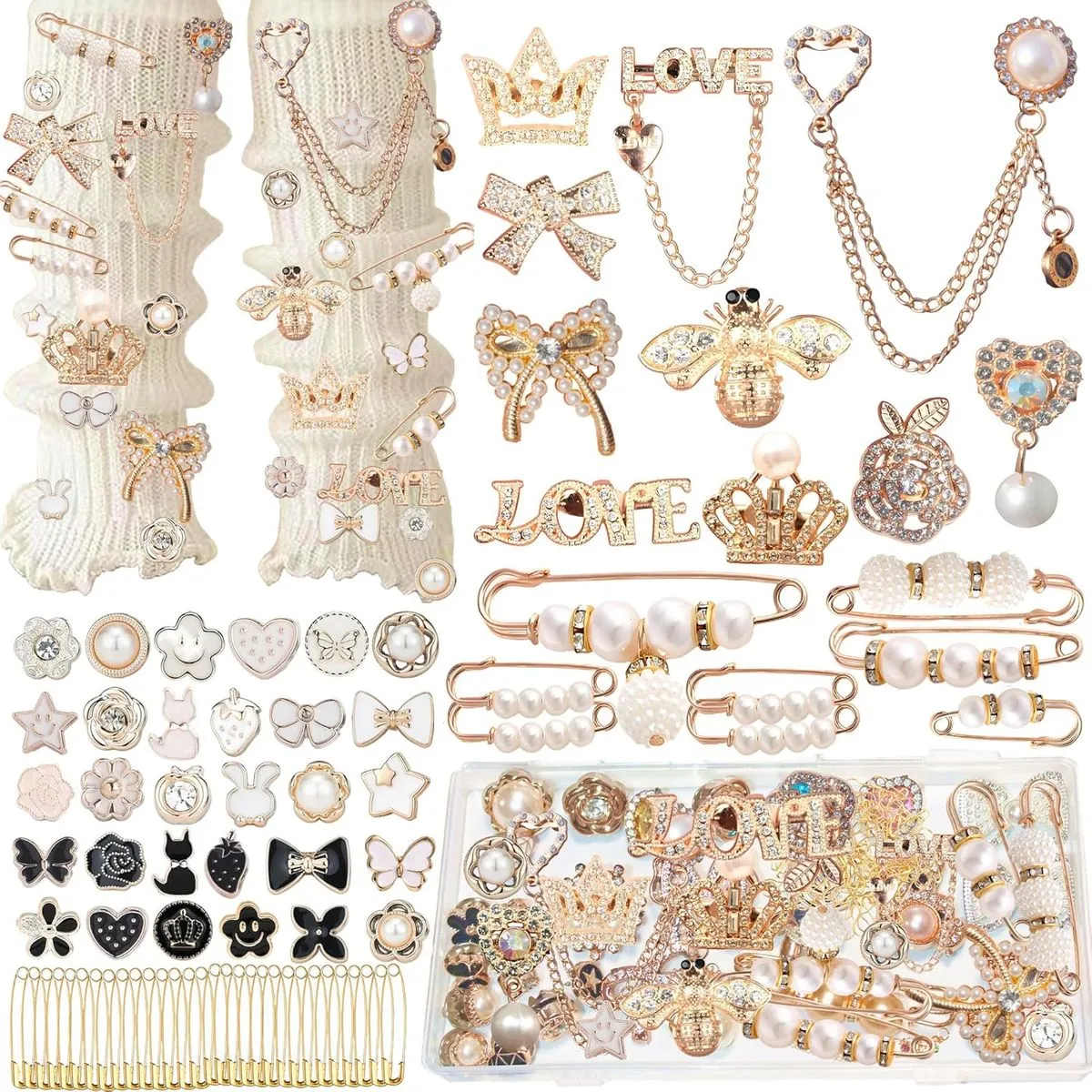 72 PCS Shoe Charms, Sneaker & Sock Decorations, Silver Brooches and Pins