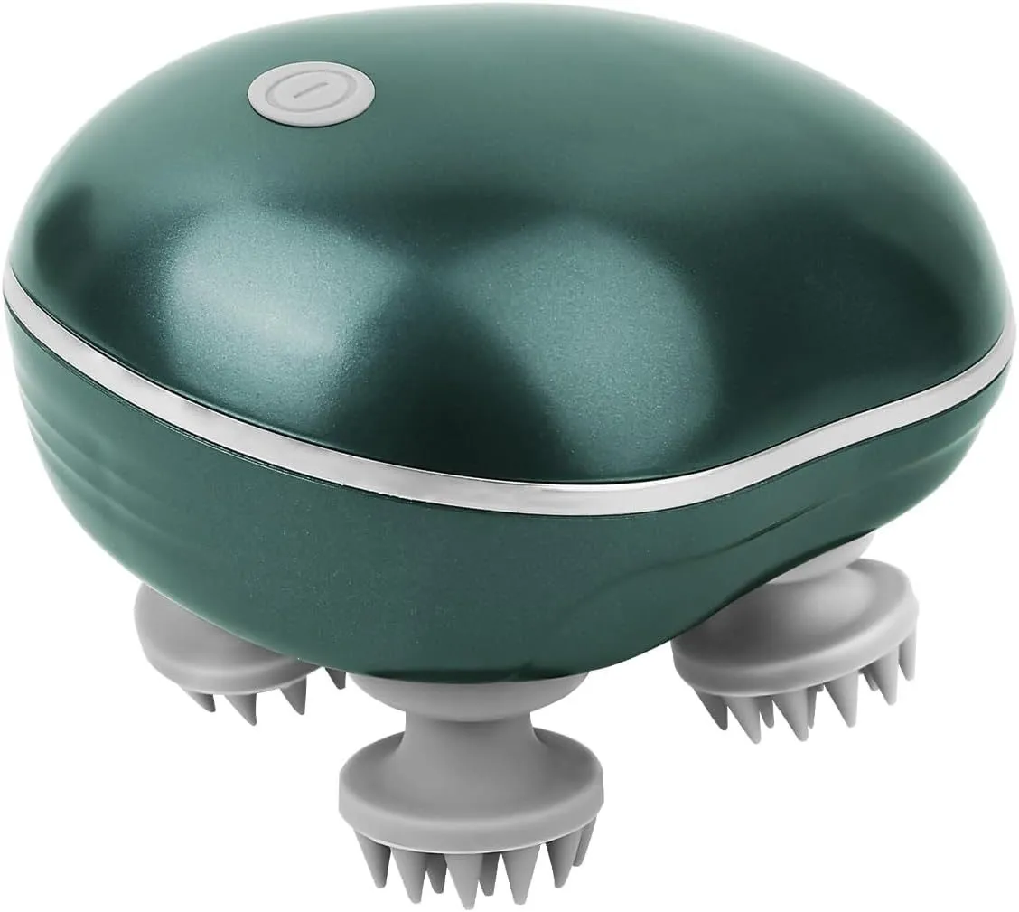 Rechargeable Waterproof Handheld Head Stress Relax Electric Scalp Massager - Green