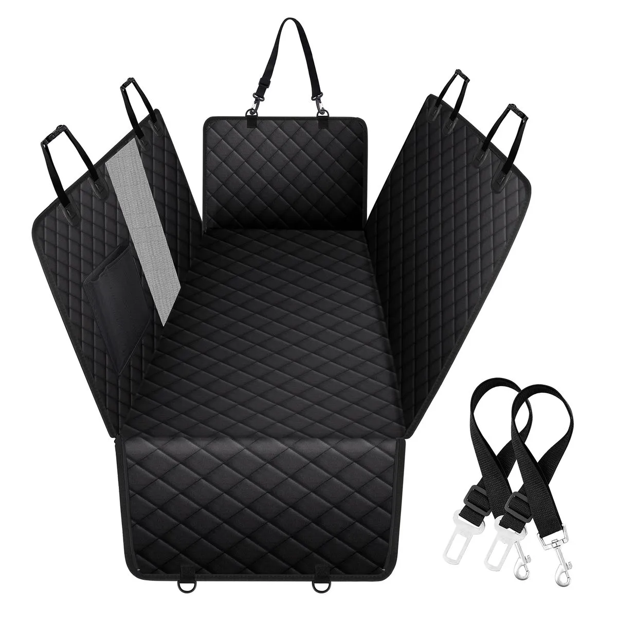 Dog Car Seat Cover Back Seat Protector Mesh Window 2 Seat Belts Easy Clean